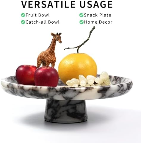 Marble Fruit Bowl for Kitchen - 11.8" Decorative Stone Pedestal Bowls for Home Decor, Footed Fruits Holder For Dining Table Counter Organization - Image 3