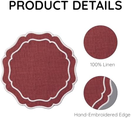 Linen Coasters for Drinks, Set of 6, 6 inch, Paprika - Image 4