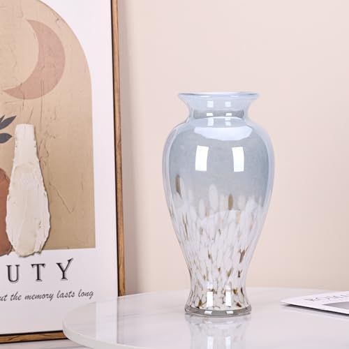 11.8" Tall Blue and White Glass Vase Beautiful Hand Blown Glass Vase Modern Art Home Decor, Wide Mouth Colorful Vases for Mantle Dining Table Centerpiece, Entryway Living Room Wedding Decoration - Image 3