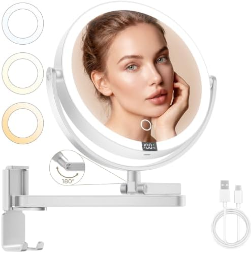 Brightown-Wall-Mounted-Lighted-Makeup-Mirror-Magnifying 1X/10X 8" with LED by Brightown