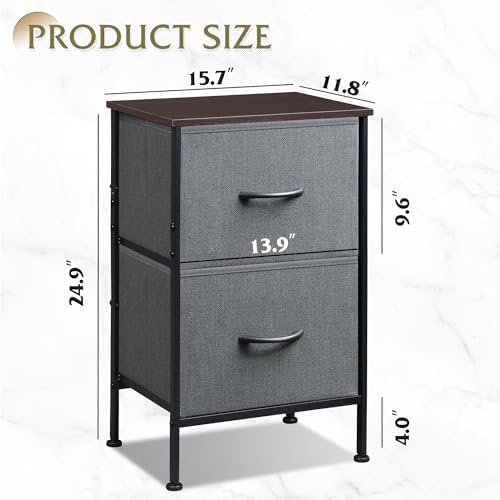 WLIVE Night Stand Set 2, Dresser and Nightstand Sets, Nightstands for Bedroom with 2 Fabric Drawer, End Tables Bedroom Furniture Set, Closet, College Dorm, Dark Grey - Image 3