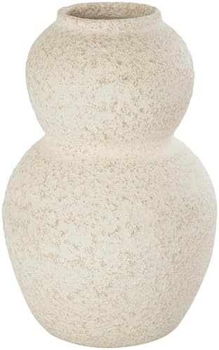 Deco 79 Ceramic Decorative Vase Hourglass Textured Centerpiece Vase with Brown Distressing, Flower Vase for Home Decoration 8" x 8" x 12", Cream by Unknown