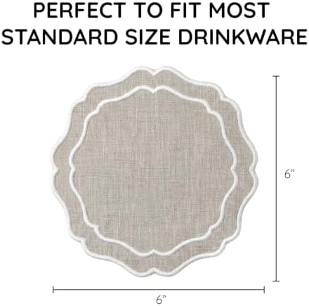 Linen Coasters for Drinks, Set of 6, 6 inch, Natural - Image 3