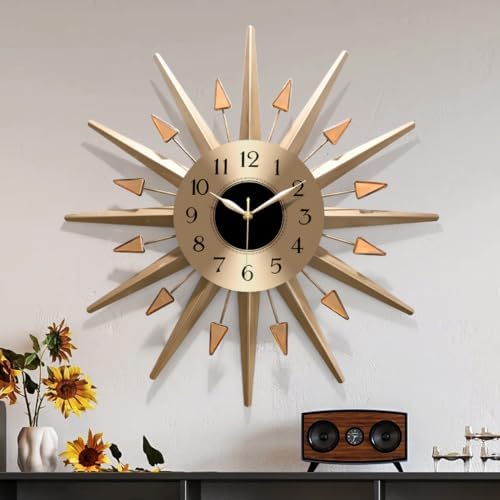 Starburst Large Wall Clock,Mid Century Decorative Wall Clock Modern Silent Clock Battery Operated for Living Room/Kitchen/Entryway/Bedroom/Office/Dinning Room Metal Wall Decor by HEBOIXHOMEDECOR