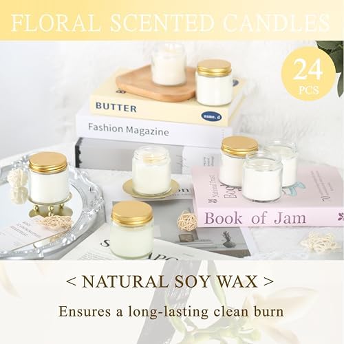 24 Pcs 4 Oz Mason Jar Candles, Vanilla Scented Soy Candles Bulk Set for Stress Relief and Relaxation, Great Favors for Wedding, Christmas, Housewarming Gifts (Gold, Vanilla, 24) - Image 3