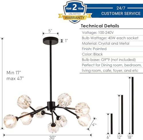 Weesalife Sputnik Chandeliers for Dining Room，9 Lights D30'' Inch - Image 3