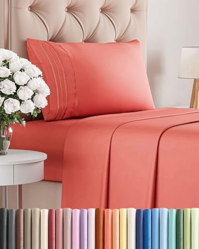 Twin Size 3 Piece Sheet Set - Comfy Breathable & Cooling Sheets - Coral by CGKUnlimited