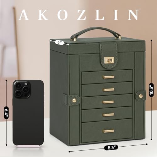 AKOZLIN 6-Tier Jewelry Box Organizer 5 Drawers Storage DrakGreen Regular - Image 4