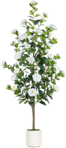 BLOSMON 5ft Artificial Camellia Tree for Outdoor Front Porch Decor, White by Blosmon