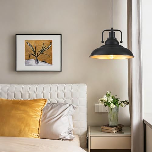 Black and Gold Pendant Light 12.5 inches 2 Packs, Farmhouse Pendant Light, Island Pendant Lights, Kitchen Island Pendant Lights, Pendant Lights Kitchen Island for Bedroom, Kitchen, Island - Image 4