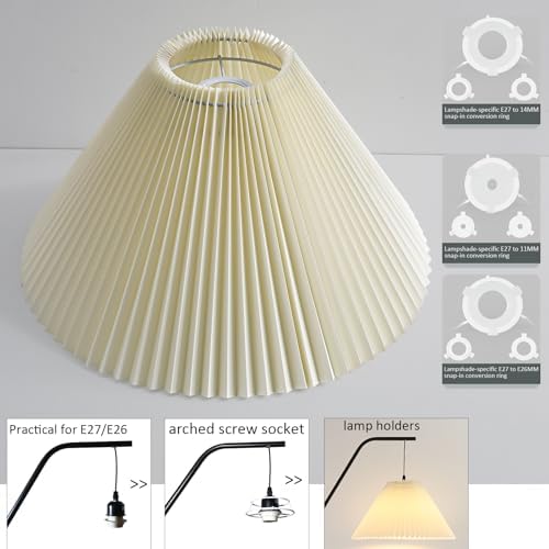 Large Pleated Lamp Shade for Arc/Arched Floor Lamps Replacement spider lampshade 5.9"Top X 21.5"Bottom X 13.8"High-Cream - Image 4