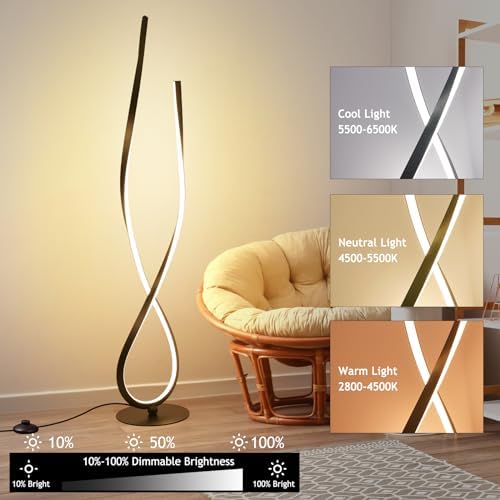 NUÜR 59" Black Spiral LED Floor Lamp, Modern Standing Lamp with Remote - Image 4