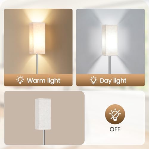 64.6'' Floor Lamp, Pole with Foot Switch, Modern Standing Lamp Lamp, Minimalist Freestanding Lamp (Bulb Not Included), for Living Room, Bedroom Office ETL Listed, Silver and Beige, SE07LD05 - Image 5