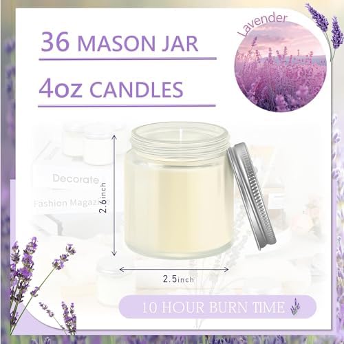 36 Pcs 4 Oz Mason Jar Candles, Lavender Scented Soy Candles Bulk Set for Stress Relief and Relaxation, Great Favors for Wedding, Christmas, Housewarming Gifts (Silver, Lavender, 36) - Image 2