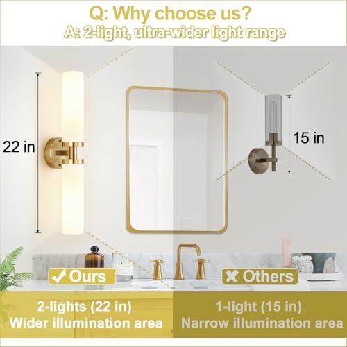 Wall Sconces Set of Two, Hardwired Brushed Gold Bathroom Sconces Wall Lighting with Milky White Glass, Modern Sconces Wall Decor Set of 2 Bathroom Light Fixtures for Mirror Living Room Hallway Bedroom - Image 3