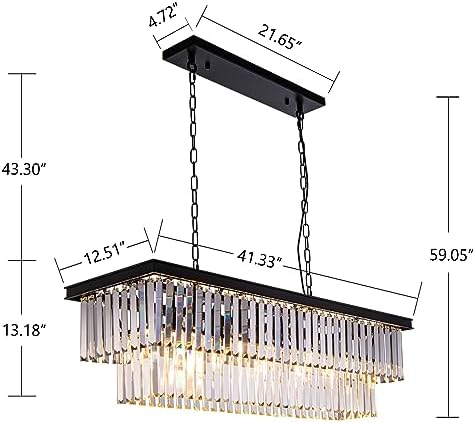 Wellmet Black Crystal Chandelier 40 inch for Dining Room, 11-Light Modern Linear Chandelier Ceiling Hanging, Farmhouse Chandeliers Light Fixture for Living Room, Dining Table, Bedroom, Kitchen Island - Image 3