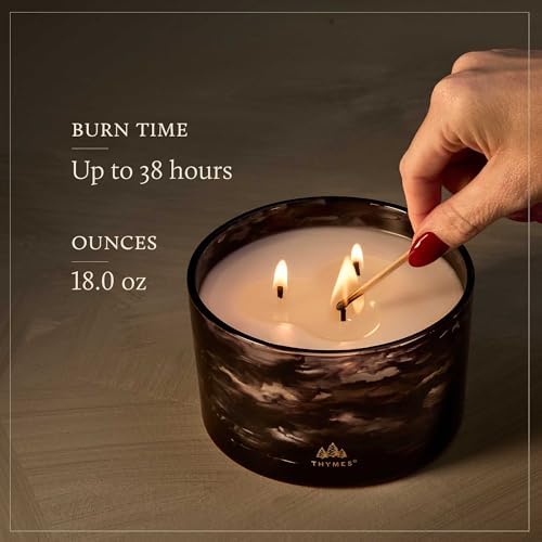 Thymes Noir Woods Scented Candles for Home Decor – Notes of Fresh Evergreen, Smoky Wood & Golden Amber – Luxury Home Fragrance Gifts for Women & Men – Burns Up to 38 Hrs (Large 3 Wick Candle, 18 oz) - Image 4