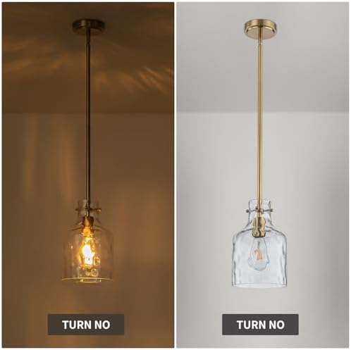 WILON Pendant Light Fixtures,Glass Pendant Lighting for Modern Kitchen Island Adjustable Hanging Ceiling Light 7" Hammered Glass Shade Pendant Lights for Dining Room Kitchen Sink, Gold Metal Finish - Image 6