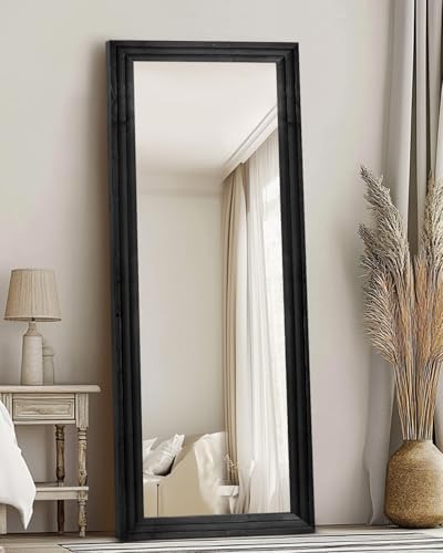 65x22in Full Length Mirror, 3-Tier Stepped Solid Wood Frame, Black - Image 4