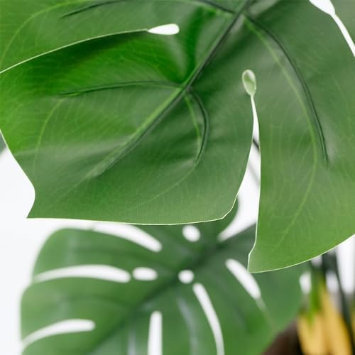 Artificial Tree in Black and Brown Striped Planter, Fake Monstera Silk Tree for Indoor and Outdoor Home Decoration - 65" Overall Tall (Plant Pot Plus Tree) - Image 4