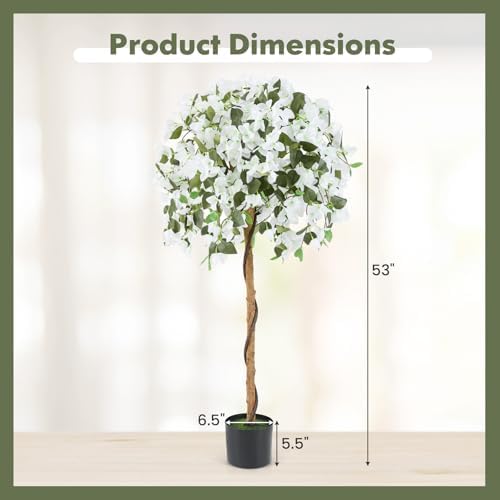 Goplus 53” Bougainvillea Artificial Tree, 2 Pack Faux Silk Flower Tree in Pot w/ 576 Flowers, 288 Leaves, Tall Fake Floor Plant, Artificial Plants for Indoor Outdoor Bedroom Living Room Decor, White - Image 7