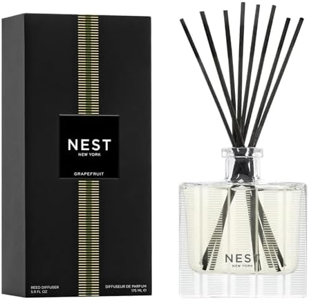NEST New York Reed Diffuser, Grapefruit - 5.9 fl oz - Fragrance for Up to 90 Days - Reusable, Refillable Glass Holder - Includes 8 All-Natural Reed Sticks - Flame Free by Unknown