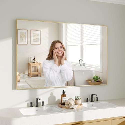 Koonmi Gold Mirrors for Wall, 30x48 Inch Bathroom Mirror, Rectangular Wall Mirror for Living Room Bedroom Bathroom, Hangs Horizontally or Vertically by KOONMI