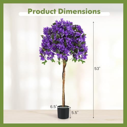 Goplus 53” Bougainvillea Artificial Tree, Faux Silk Flower Tree in Pot w/ 576 Flowers, 288 Leaves, Tall Fake Floor Plant, Artificial Plants for Indoor Outdoor Bedroom Living Room Decor, Purple - Image 7