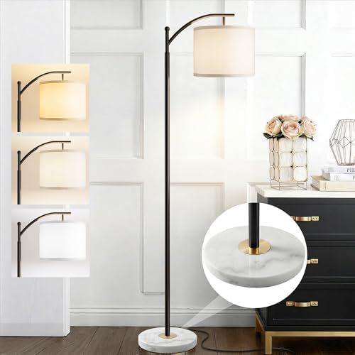 Floor Lamp for Living Room with Marble Base, Modern Standing Lamp with 3 Color Temperatures Bulb & Adjustable Linen Shade, Tall Lamp for Bedroom Office Reading Nursery by ROTTOGOON