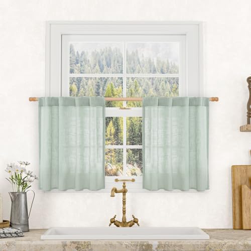 LAMIT Short Kitchen Linen Curtains 24 Inch Length for Small Windows by LAMIT