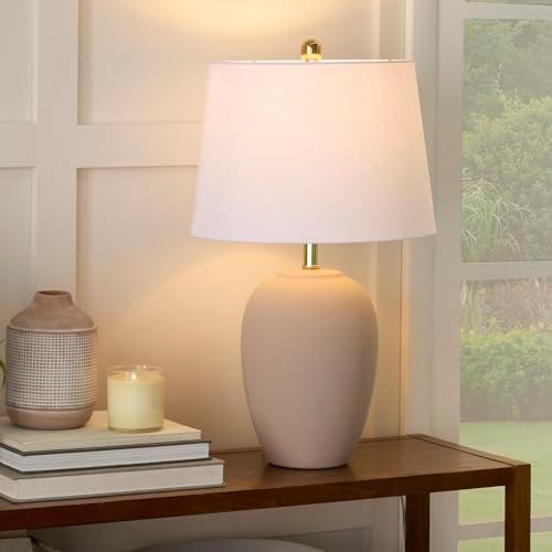 Nourison Home 23" Light Pink Ceramic Jar Table Lamp for Bedroom, Living Room, Dining Office, with White Shade (Pack of 1) - Image 3