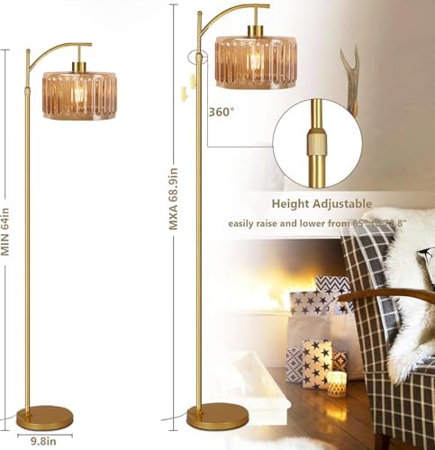 QIYIZM Floor Lamp for Living Room,Bedroom,Gold Dimmable Standing Lamp with Remote,Mid Century Modern Brass Tall Lamp Retro Vintage Glass Lamp Floor Light Boho Bohemian - Image 7
