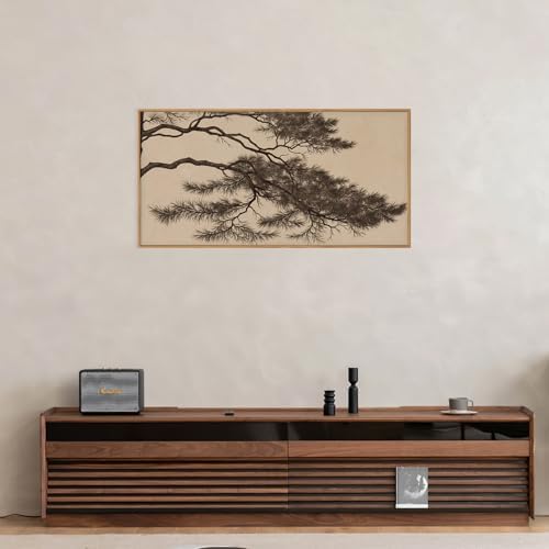 LHIUEM Large Vintage Pine Tree Branch Framed Canvas Wall Art,Sketch Botanical Wall Decor,Nature Plant Artwork,Brown Antique Etching Art Prints for Living Room,Bedroom,Ofiice-20 x40 x1 - Image 4