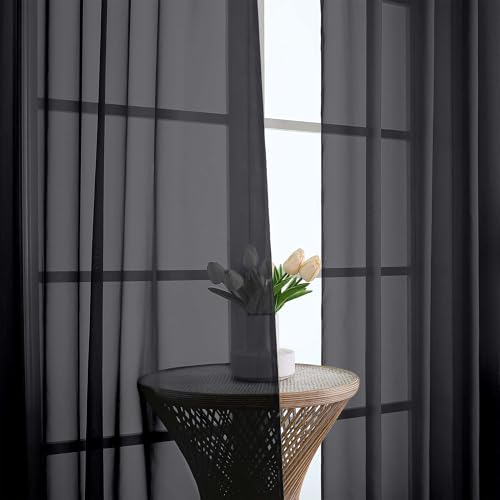 OWENIE Black Sheer Curtains 63 Inch Long 2 Panels for Living Room 59" Wide - Image 5