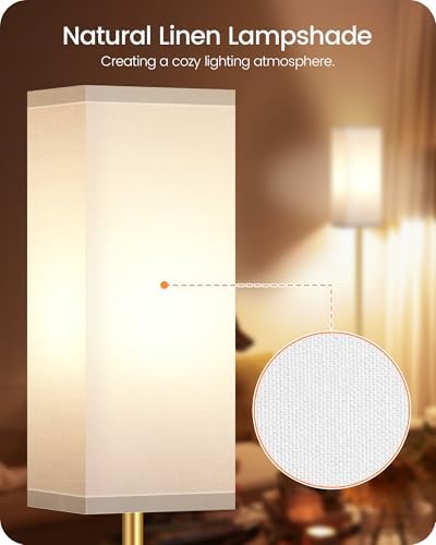 Floor Lamp, Pole with Foot Switch, Modern Standing Lamp Lampshade, Minimalist Freestanding Lamp (Bulb Not Included), for Living Room, Bedroom Office ETL Listed Gold and White DCW07LD05 - Image 3