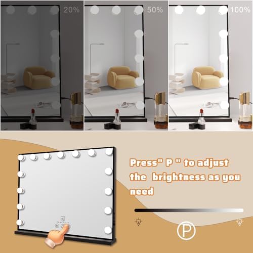 FENCHILIN Vanity Mirror with Lights 22.8''x 18.1'', Hollywood Lighted Mirror with Dimmer Bulbs, Vanity Makeup Mirror Smart Touch Control, Tabletop, Black - Image 4