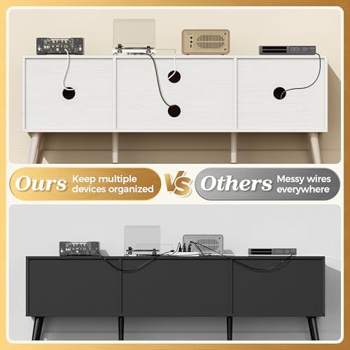 SUPERJARE TV Stand for 55 Inch TV, Entertainment Center with Adjustable Shelf, 2 Cabinets, TV Console Table, Media Console, Solid Wood Feet, Cord Holes, for Living Room, Bedroom, White - Image 5