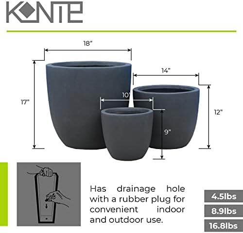 Kante Set of 3 Charcoal Concrete Bowl Round Planters for Modern Home - Image 2