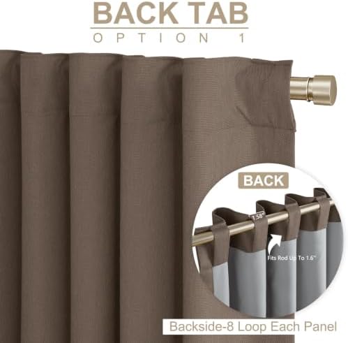 Faux Linen Total Blackout Curtains for Bedroom 96 Inches Long, Dark Brown - Image 3