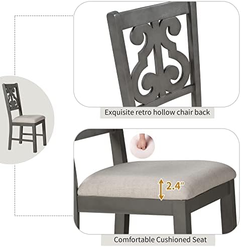 Harper & Bright Designs Retro Style Round Kitchen Dining Table Set for 4, 5 Piece Round Dining Table and 4 Fabric Chairs with Special-Shaped Table Legs and Storage Shelf, Gray - Image 7