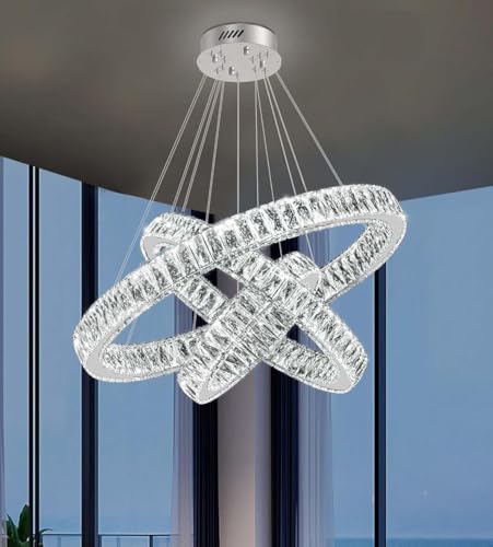 3 Rings Crystal Chandeliers 32"+24"+16" Crystal Ceiling Light Fixture Pendant Lighting Hanging Lamp for Living Room LED Dimmable 3000-6000K - Image 2