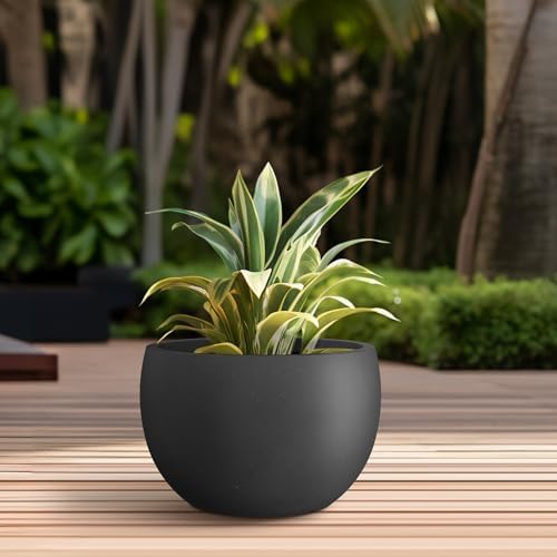 Kante Accent Round Bowl Black Concrete Planter 14.8" Dia, Outdoor - Image 4