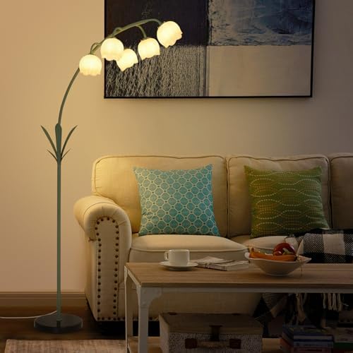 HMVPL Arc Floor Lamp for Living Room, Flower Floor Lamp with 5 G9 LED Bulbs, Foot Switch, Green Floral Standing Lamp with Acrylic Shade, Curved Tall Lamp for Living Room Bedroom Corner Kids Reading - Image 5