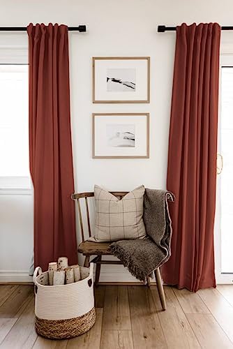 Faux Linen Total Blackout Curtains for Bedroom 108 Inches Long, Terracotta - Image 6