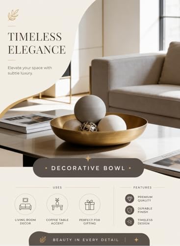 Serene Spaces Living Vintage Gold Decorative Iron Bowl, Table Centerpiece, Fruit Bowl, Floating Candle-Holder, Flower Bowl Vase, Potpourri, Catchall, Dining Table (Small - Pack of 1) - Image 6