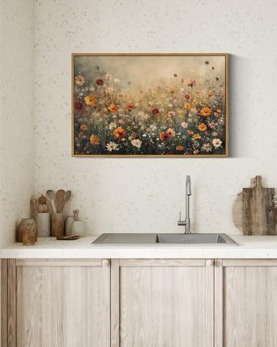 InSimSea Framed Canvas Wall Art Vintage Decor, Wall Decor for Living Room Bedroom Office Bathroom, Large Nature Landscape Flower Wildflower Oil Painting Prints, Home Decorations, 16x24inch - Image 5