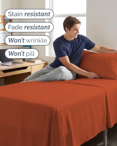 Twin XL 3 Piece Sheet Set - College Dorm Room Essentials - Terracotta - Image 5