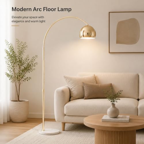 71" Mid Century Adjustable Gold Arc Floor Lamp with Dome Shade - Image 2