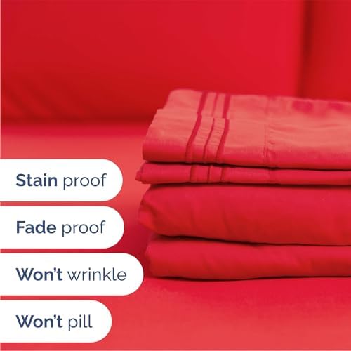 Queen Size 4 Piece Sheet Set - Comfy Breathable & Cooling Sheets - Red - Image 5