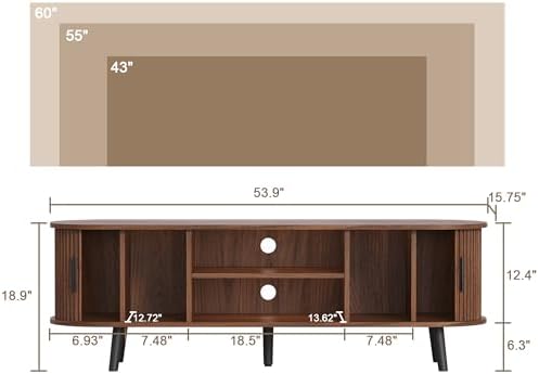 ChooChoo 54" Mid Century Modern TV Stand with Fluted Sliding Doors - Image 2